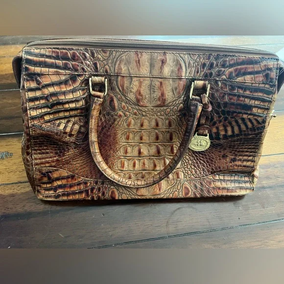 Brahmin Crocodile Embossed Brown Handbag - Picture 1 of 9